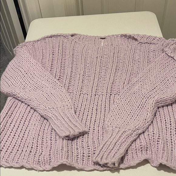 Free People Chunky Lilac Off-the-Shoulder Sloughy Cotton Crochet OverSized Small - Picture 3 of 15